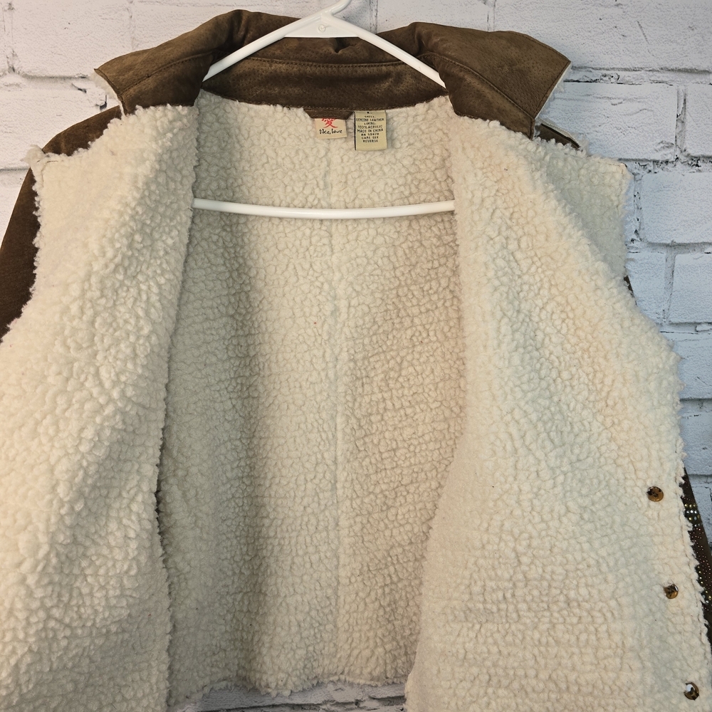 VINTAGE PENNY LANE LIKE LOVE SUEDE JACKET EMBROIDERED SHERPA LINED WOMENS L - Picture 8 of 8